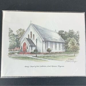 NWT Ethel Long drawing of the Army Chapel of the Centurion, Fort Monroe, VA.
